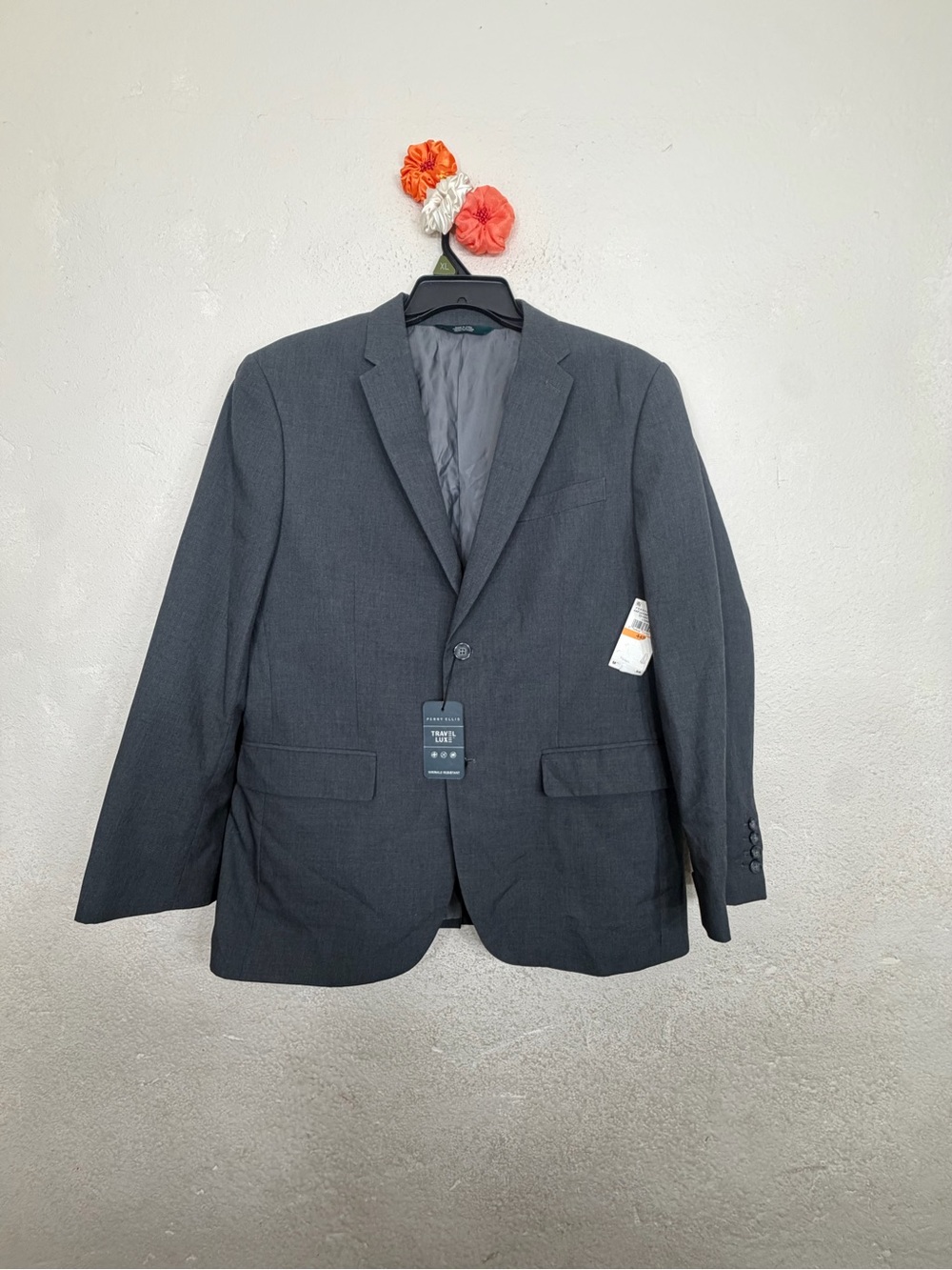 NWT Perry Ellis Travel Luxe Men's Suit Jacket Blazer Charcoal Gray 44 Short 44S